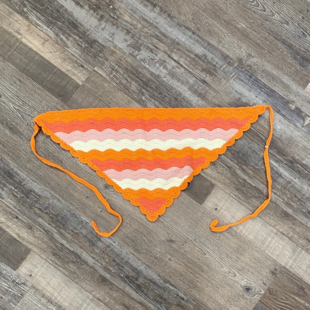 Crochet Triangle Bandana in Orange, Pink & Cream